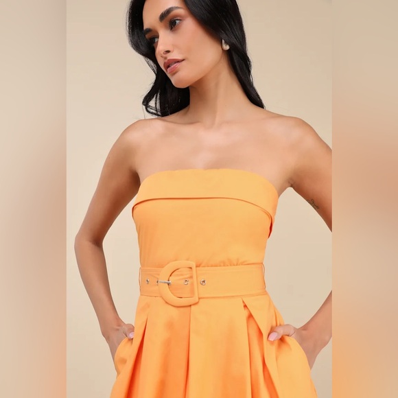 New Lulus Trendsetting Choice Orange Strapless Midi Dress With Pockets Large - Picture 4 of 5